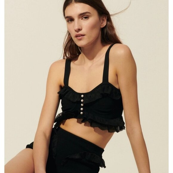 Sandro Black Ruffle Crop Top - Picture 16 of 16